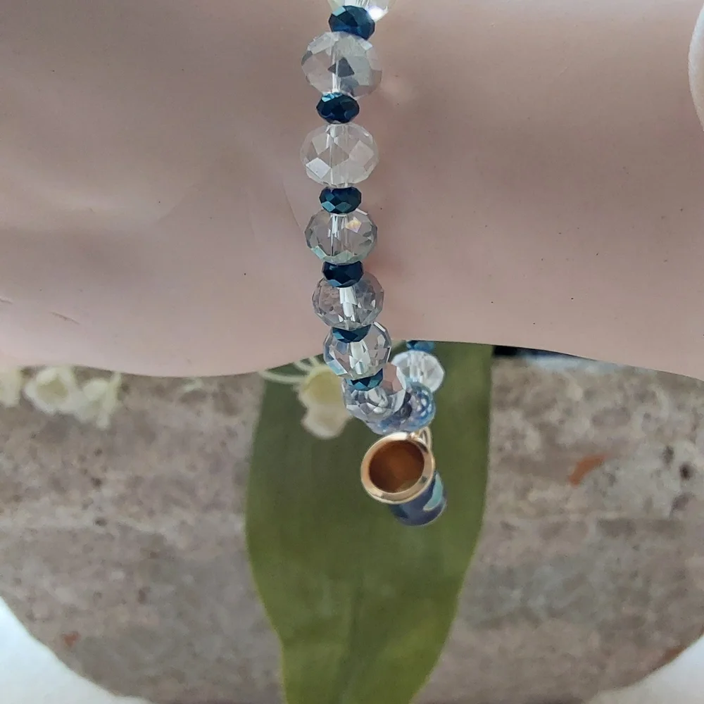 Blue and Silver Beaded Bracelet with Charm - Picture 5 of 6